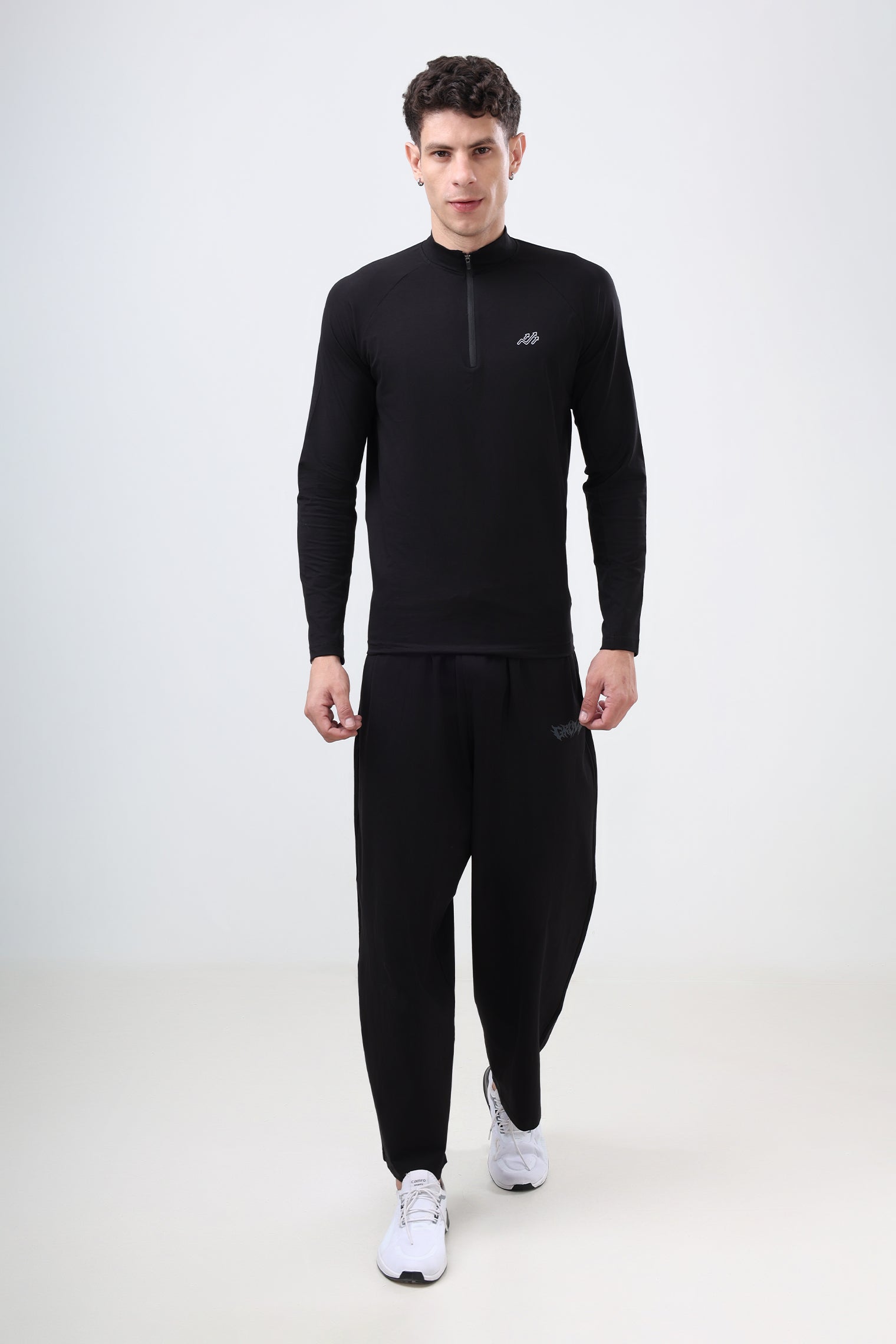 Raglan Quarter Zip T-Shirt (Cotton Feel) Black